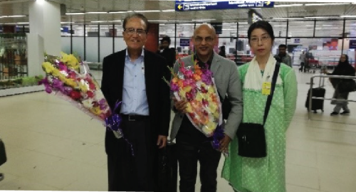 Greeting at Dhaka Airport